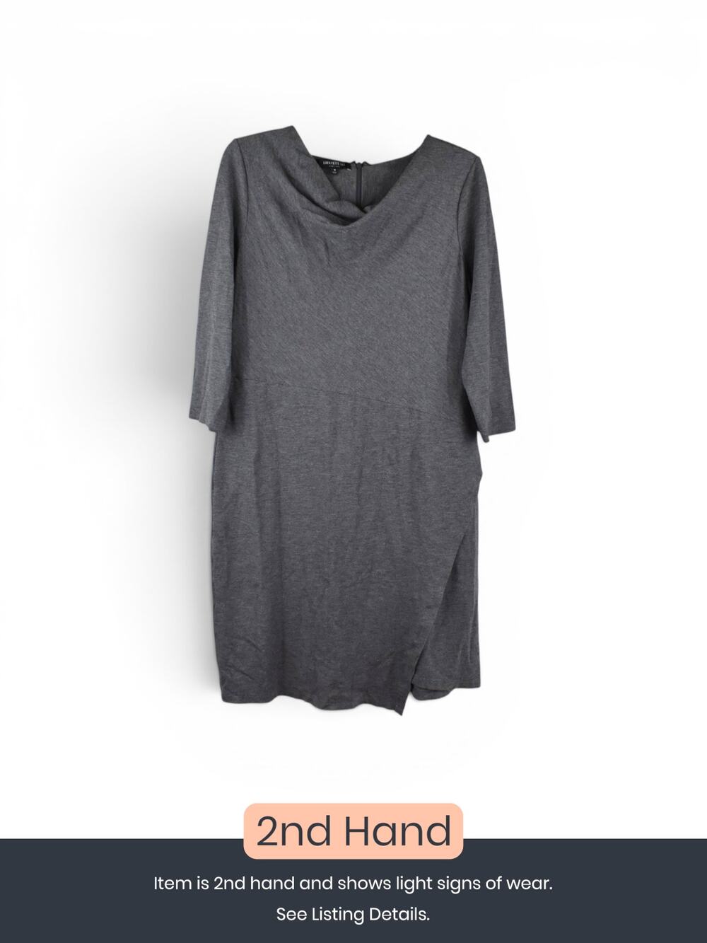 Lafayette 148 New York Gray Draped Neck Knit Sheath Dress Size 16